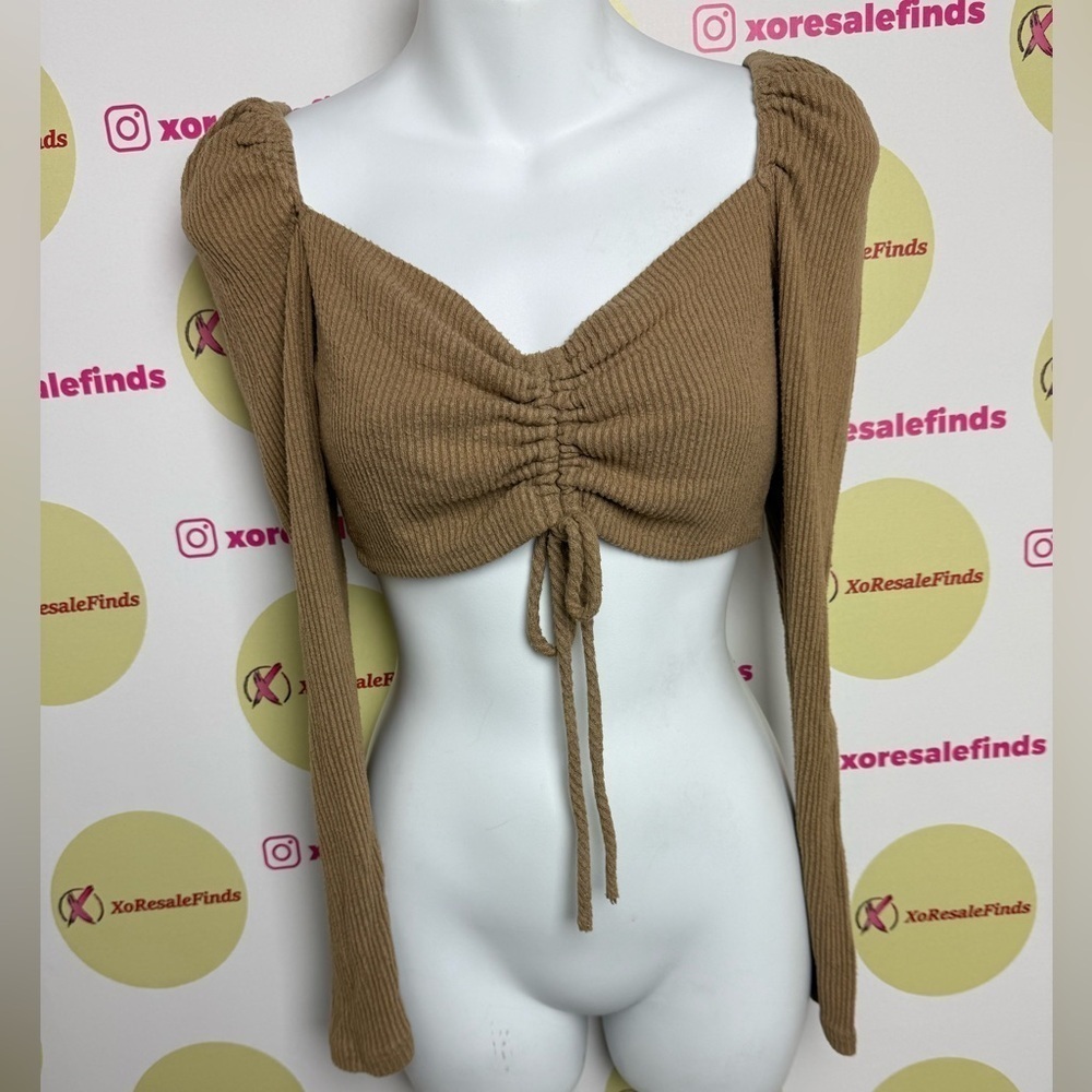 Glare Brown Ruched Long Sleeve Top
